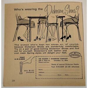 1958 Dickerson Shoes Vtg Magazine Print Ad Ladies Legs‎ Foot X-R-Ciser MCM
